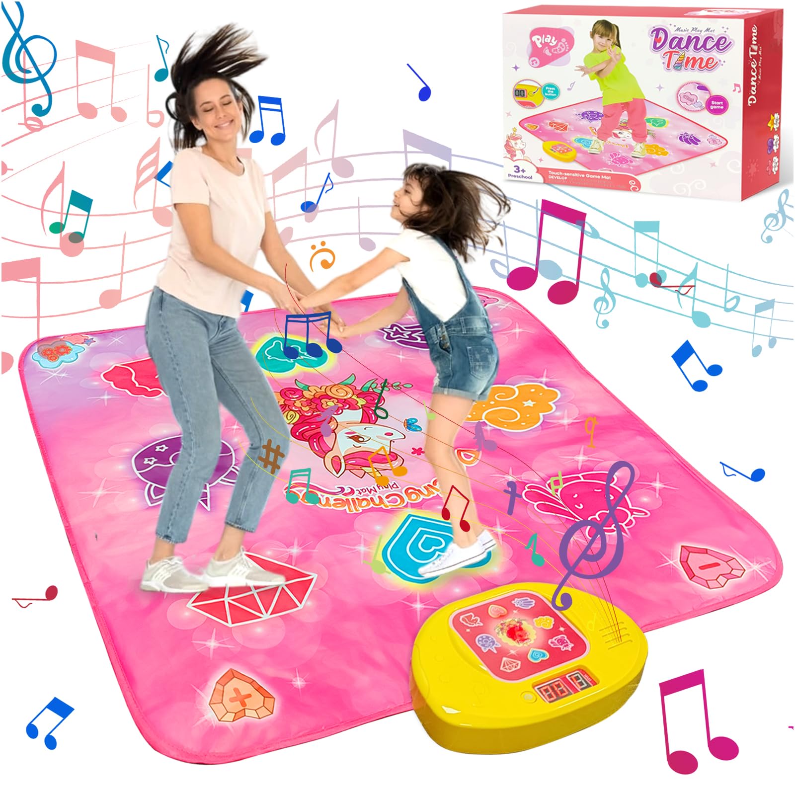 Alfombra de Baile para Niños, Música Alfombrilla Baile con 5 Modos de Juego 3 Niveles de desafío con Luces LED Almohadilla Musical de Volumen Regulable Regalos para Niñas Niños