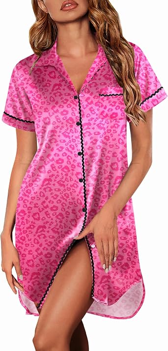 Ekouaer Satin Nightgowns for Women Button Down Nightshirts Silk Sleepshirts