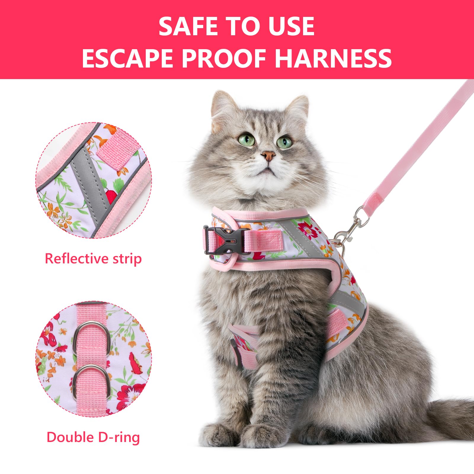 Juego de correa y arnés para gatos florales. La función de arnés para gatos a prueba de escape te permite pasear a tu gato, perro pequeño o conejo sin preocupaciones. Este arnés y correa para