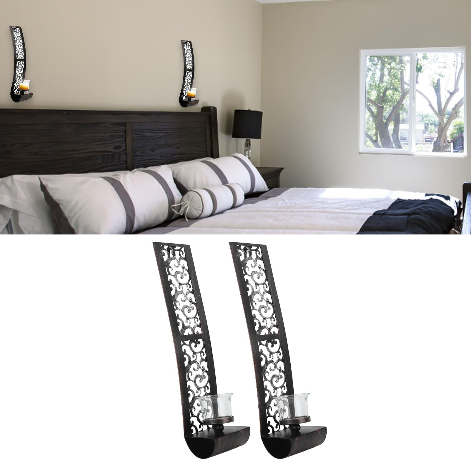 BEIJIALY 2pcs Wall Sconces Candle Holder, Exquisite Iron Art Wall Candlestick Durable Antique Candle Scones Wall Decoration for Home Restaurant Office