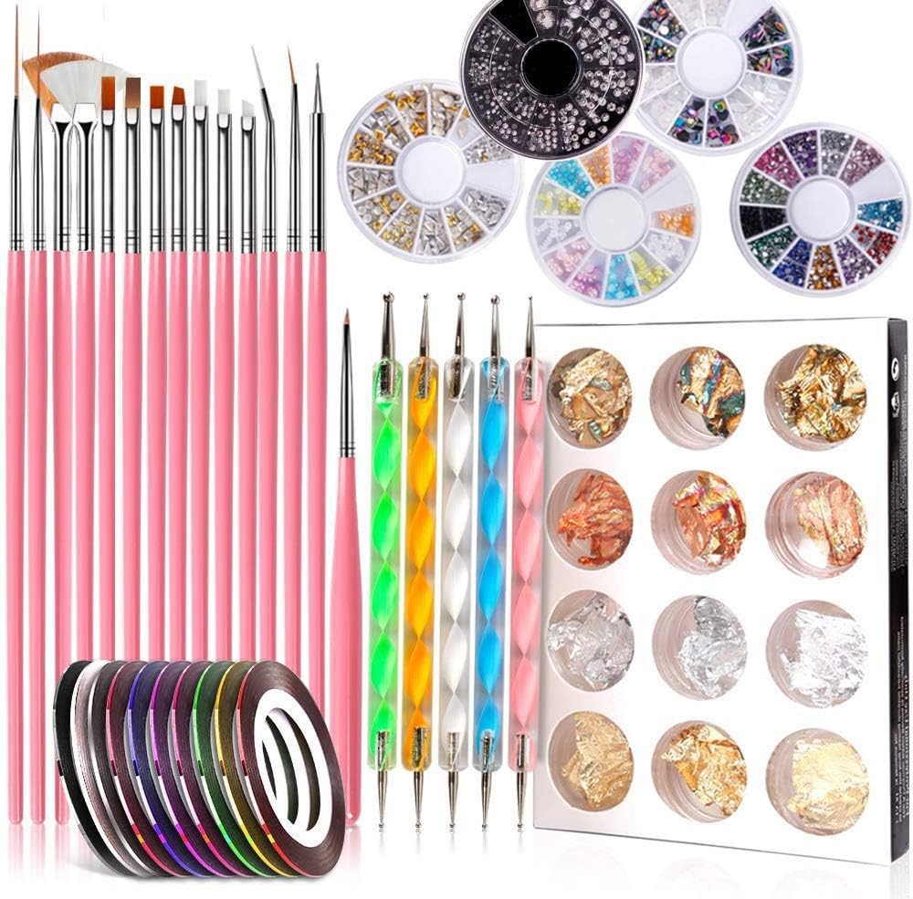15 Pieces Nail Painting Brushes SPOKKI Nail Art Brushes Nail Art Tool Kit Manicure Tool Nail Painting Brushes for Nails and 3D Nail Diamonds Rhinestones Kit