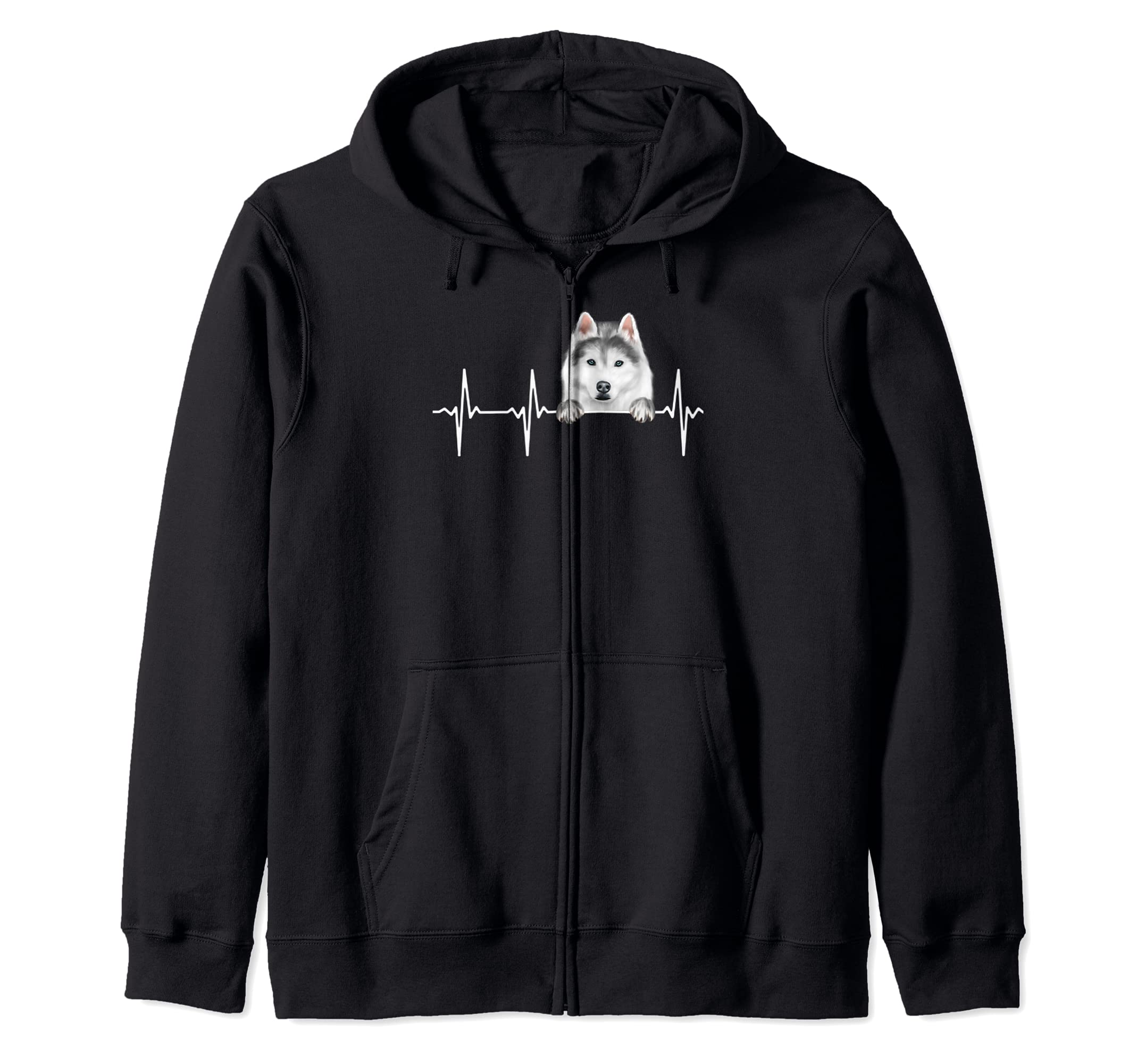 Funny Dog Heartbeat For Siberian Husky Lovers Zip Hoodie, Black
