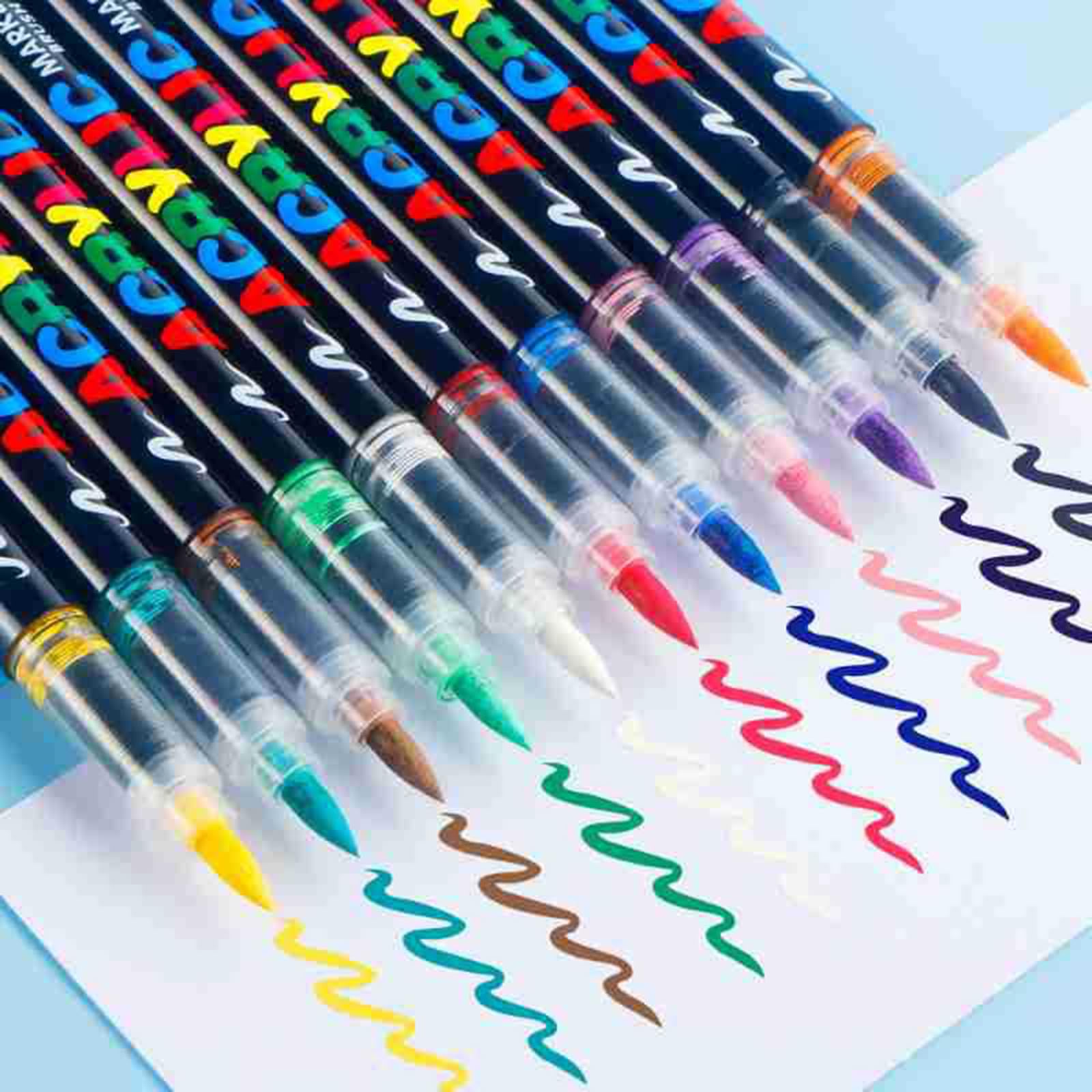 Pennarello acrilico liquido con punta morbida a pennello per la creazione di biglietti, diario disegno su carta, tela, pietra, legno, penne a vernice liquida impermeabile