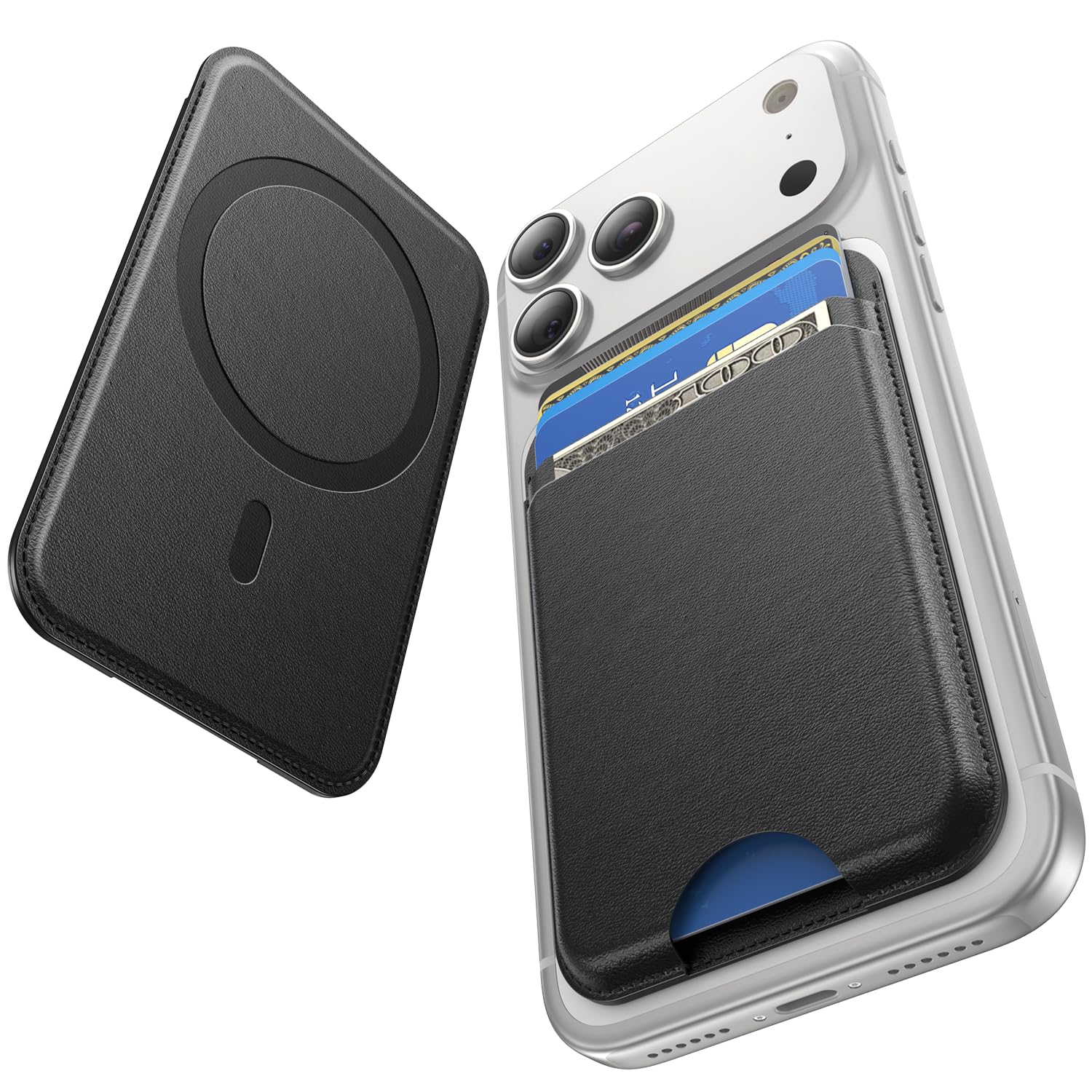 for MagSafe Wallet, 5 Card Holder, Slim Leather Magnetic Wallet for iPhone 17/16/15/14/13/12 Pro Max Plus Air Series, 1 Card Slots & 1 Cash Slot,Black-image-45