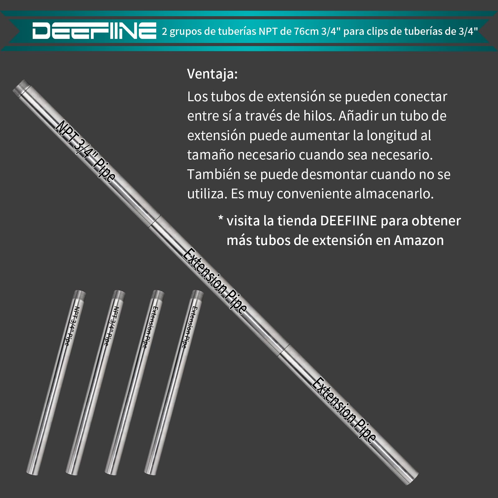 Racores de tubería de acero inoxidable, tubo NPT de 38,1 mm para abrazaderas de manguera de 1,9 cm con manguera de extensión de 38,1 cm