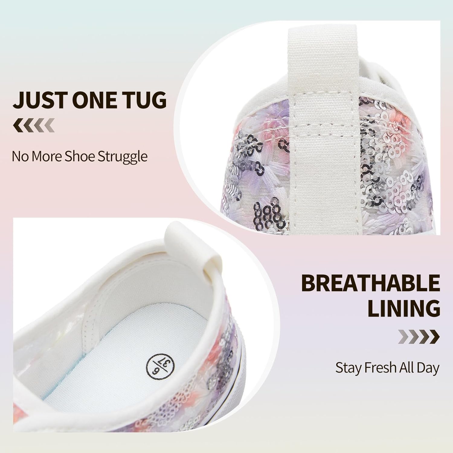 kufeiti Women's White Tennis Shoes Embroidered Sequins Low Top Canvas Shoes Comfortable Casual Fashion Sneakers - Image 5