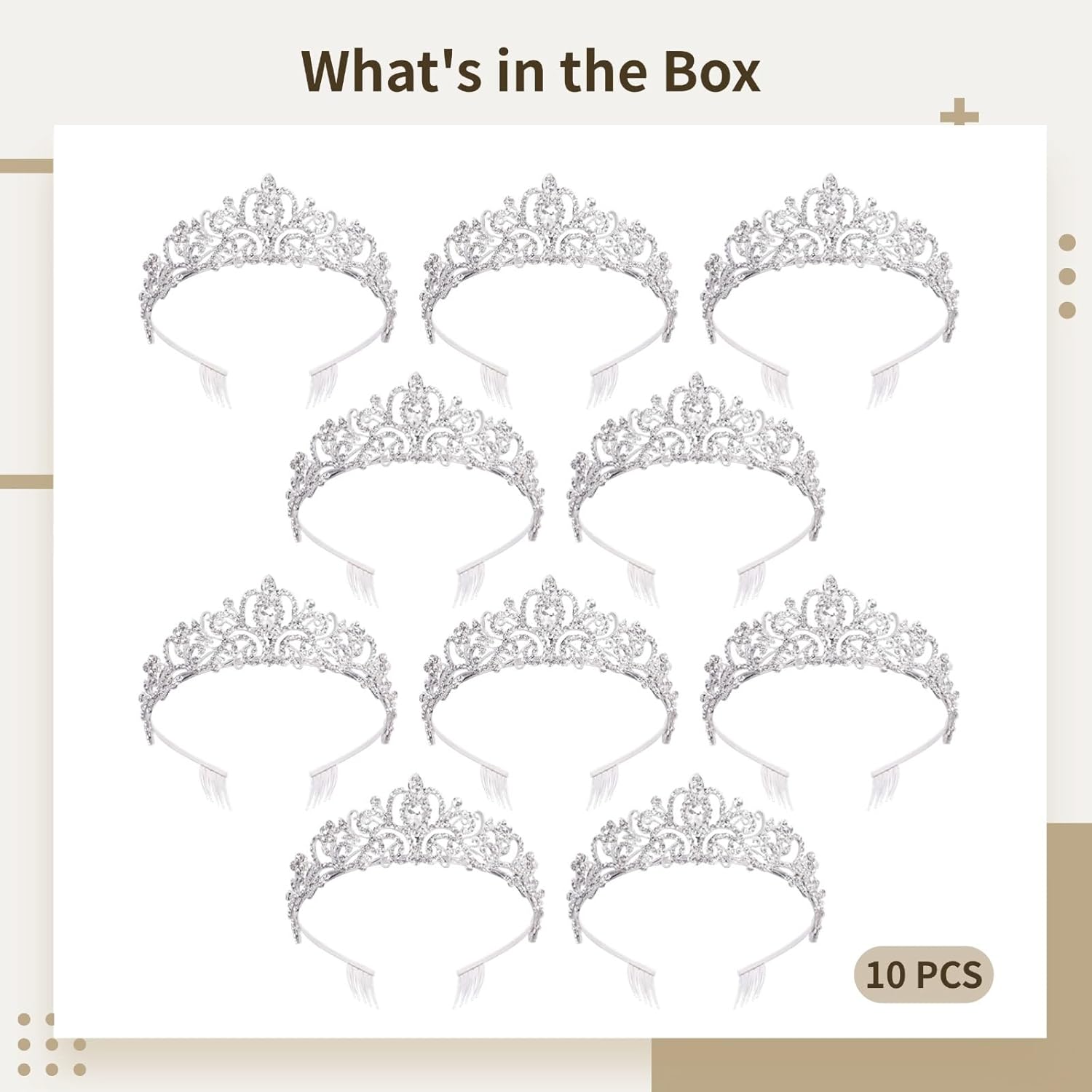 Generic Alloy & Rhinestone Crowns, Ten Pcs Silver Bridal Tiaras, Crystal Tiara And Crowns, Silver Princess Headbands With Combs For Birthday, Parties, Bride Tiaras For Wedding