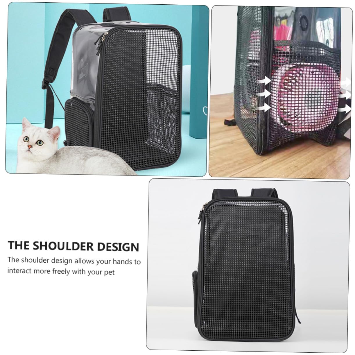 Trasportino per Gatti Zaino Trasparente Nero Oxford | Grande Capienza, Design Traspirante, Comodo da Portare, per Hiking e Cycling