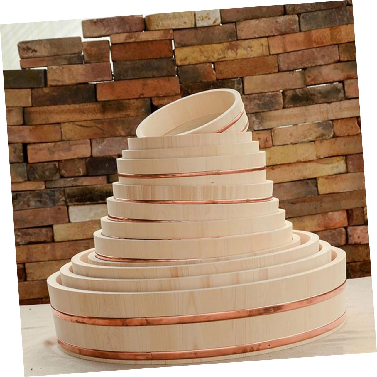 MAGICLULU Seau à Sushis Japonerie Rond Grosse Capacité en Bois et Cuivre