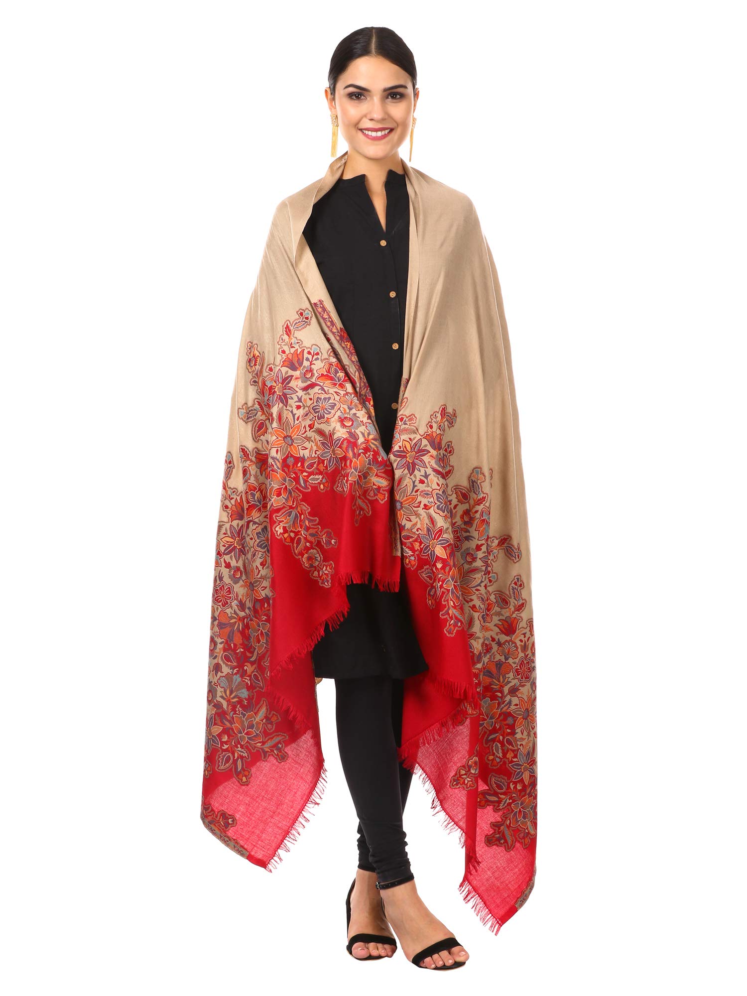 Women's Kashmiri Jamawar Shawl, Jacquard palla, Warm and soft, Faux Pashmina