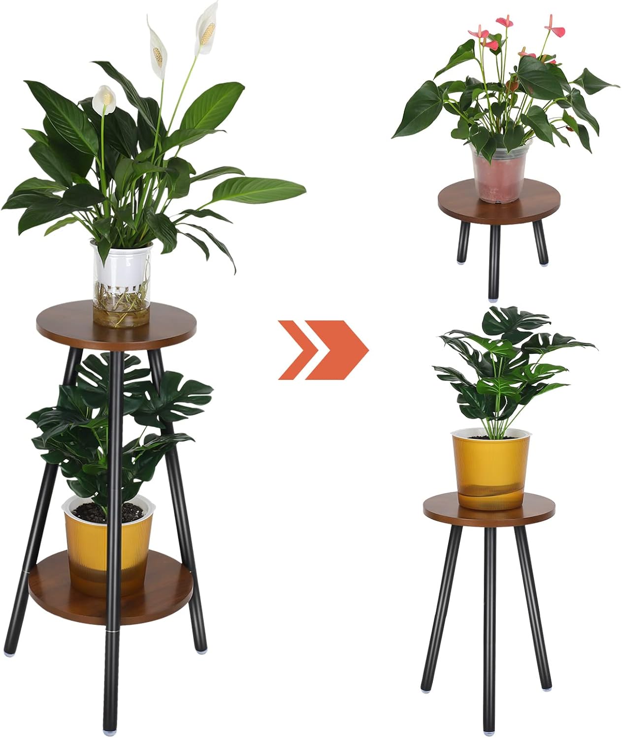 Fanshiontide Tall Indoor Plant Stands, 2 in 1 Adjustable Height Wood