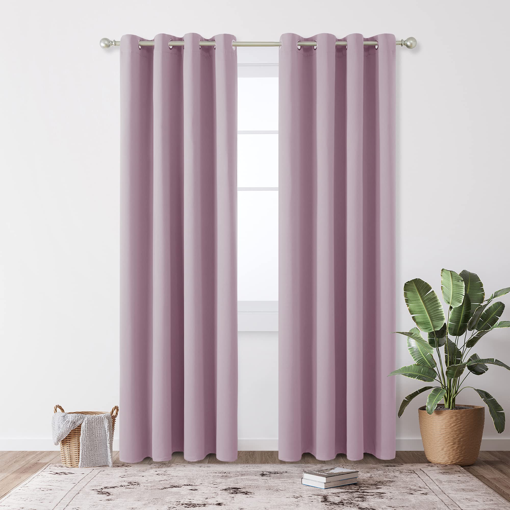 Deconovo Tende Oscuranti per Interni 2 Pezzi 229 CM Altezza, Termiche Isolanti, Anti-Rumore, con Anelli, Ideali per Camera da Letto e Soggiorno, 117x229 CM, Rosa Chiaro