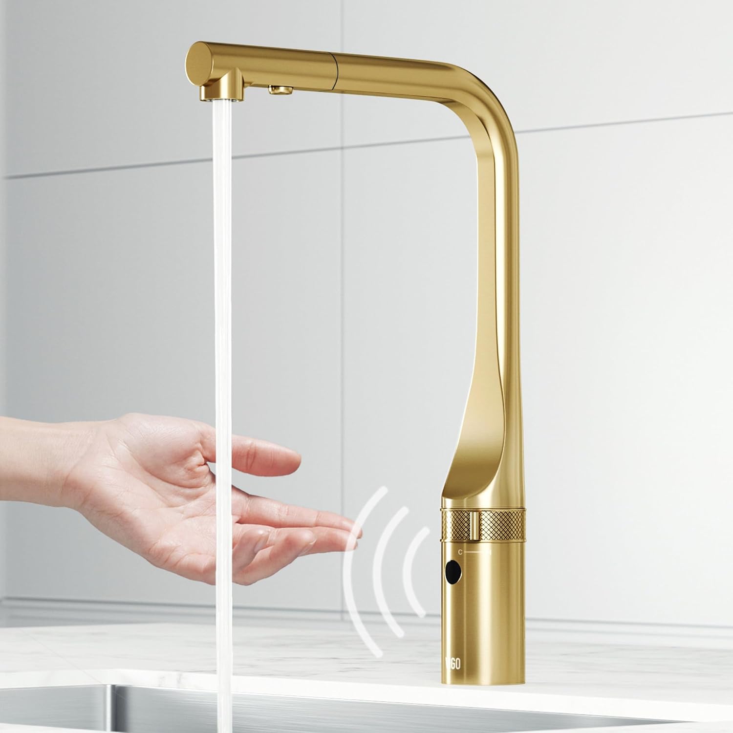 VIGO 15'' Jewel Touchless Kitchen Faucet in Matte Brushed Gold-VG02039MGS