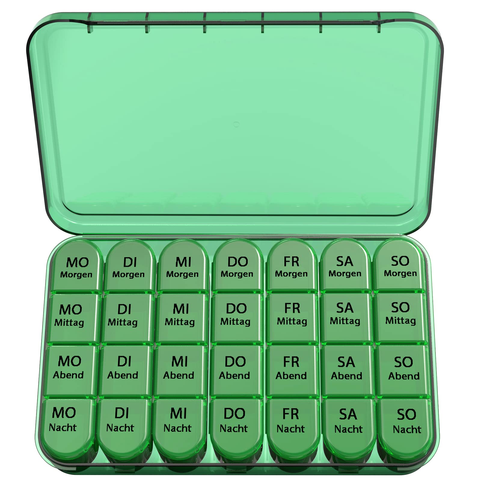 Doruimi Pill Box, 7 Days, Morning, Noon Evening, Small Pill Box, Large Compartments, Medication Box, 7 Days, 4 Compartments with Simple Open Design for Children, Elderly and Arthritic Hands, Full