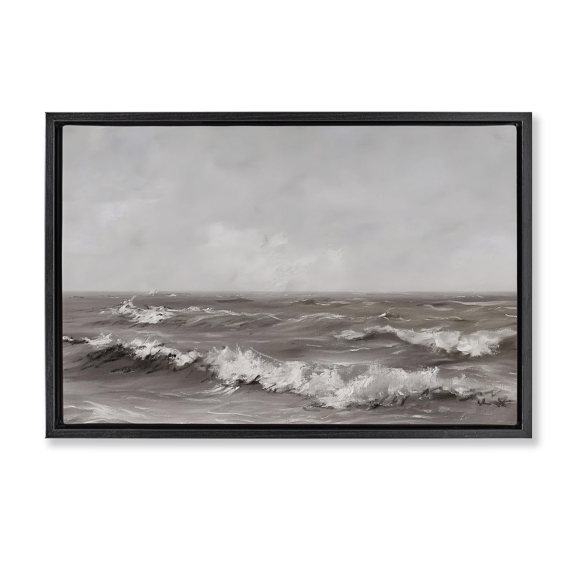 Stupell Industries Jet Black (Matte) Monochrome Sea Ripples Coastal, 16 X 24 Inch Canvas In Floater Frame