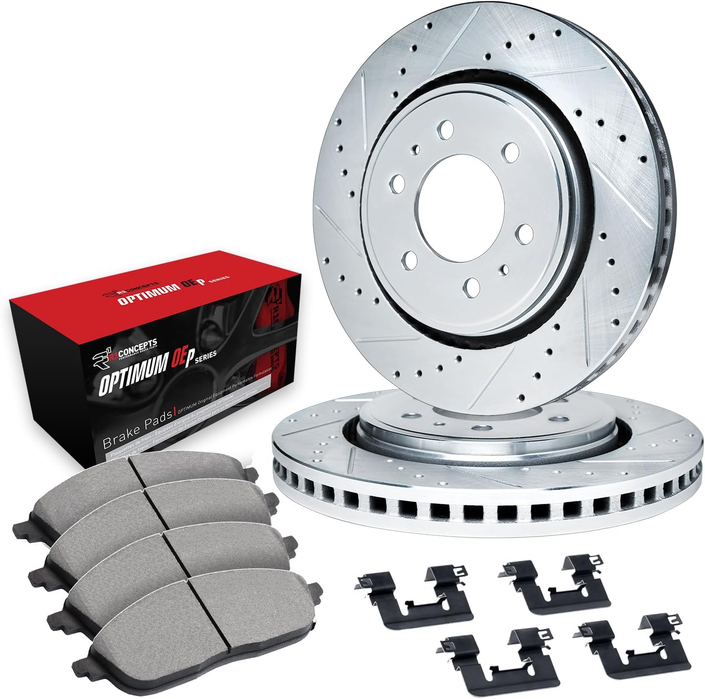R1 Concepts Front Brakes and Rotors Kit |Front Brake Pads| Brake Rotors and Pads| Optimum OEp Brake Pads and Rotors| Hardware Kit WGUH1-48065