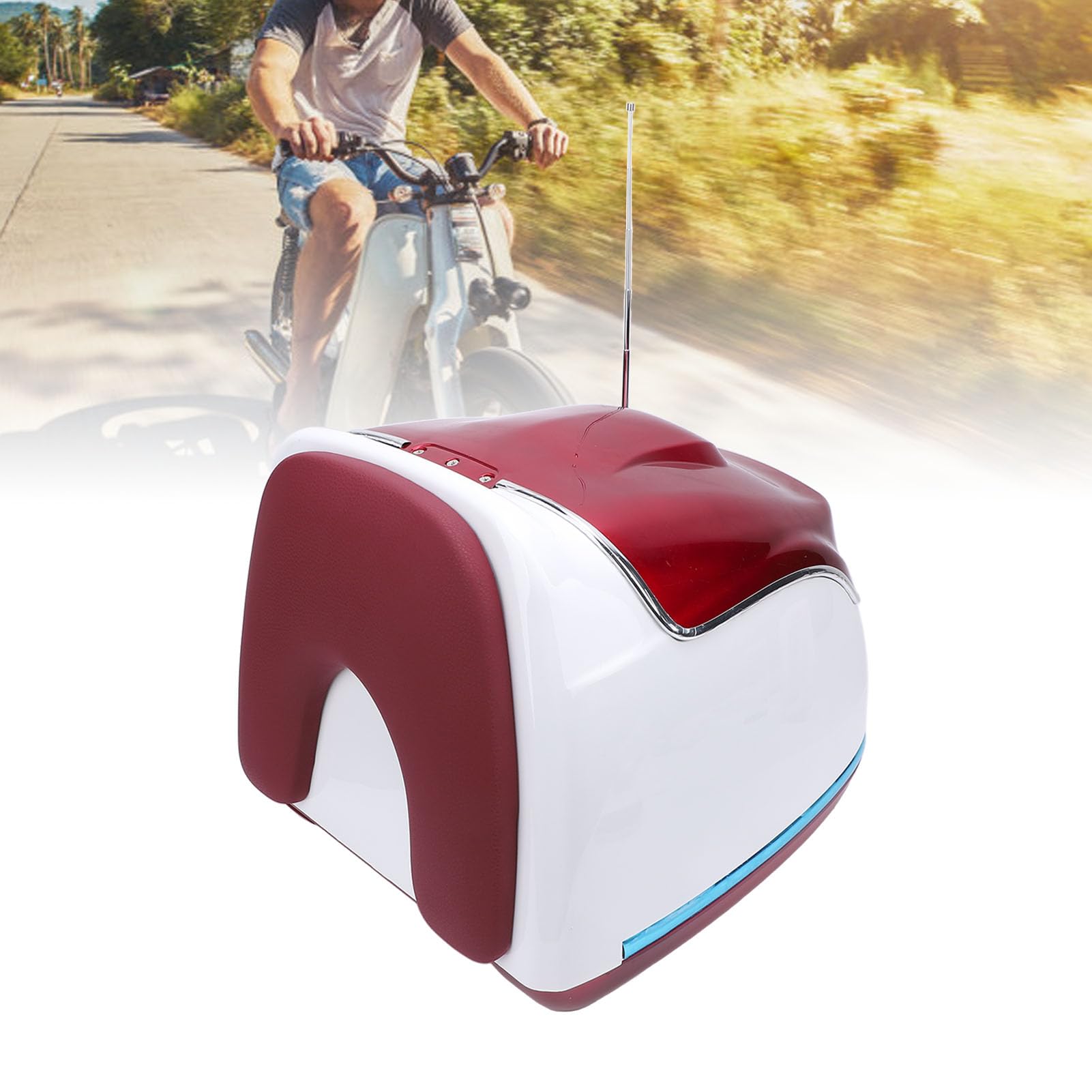 Drfeify Top Case de Moto ABS Résistant à l'eau Boîte de Rangement Arrière de Moto 38L Coffre Rétro Verrouillable pour Motos et Scooters électriques Peut Contenir Casque et Outils (Rouge)