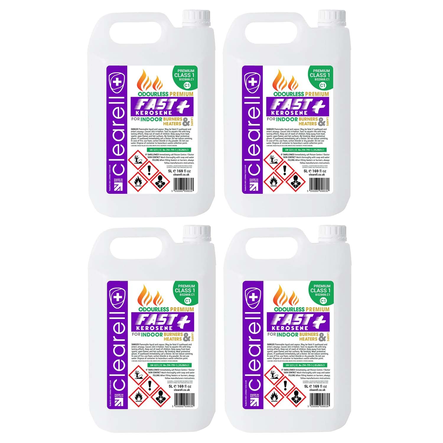Clearell 20L | Fast Kerosene | Low Odour Heating Oil | 4 x 5L Pack | Clean Burning | 20 litres Compliant BS2869 C1 and C2