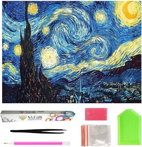 OWAY Pintura de diamante 5D de taladro completo de 20 x 16 pulgadas, kits de pintura por números, kits de pintura de diamantes de noche estrellada