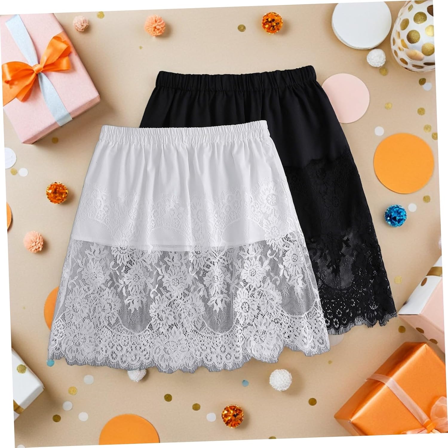 NOLITOY 2pcs Women Layering Shirt Mini Underskirt for Breathable Stretchy Waist Elegant Lace Hemlines for Casual Outfits