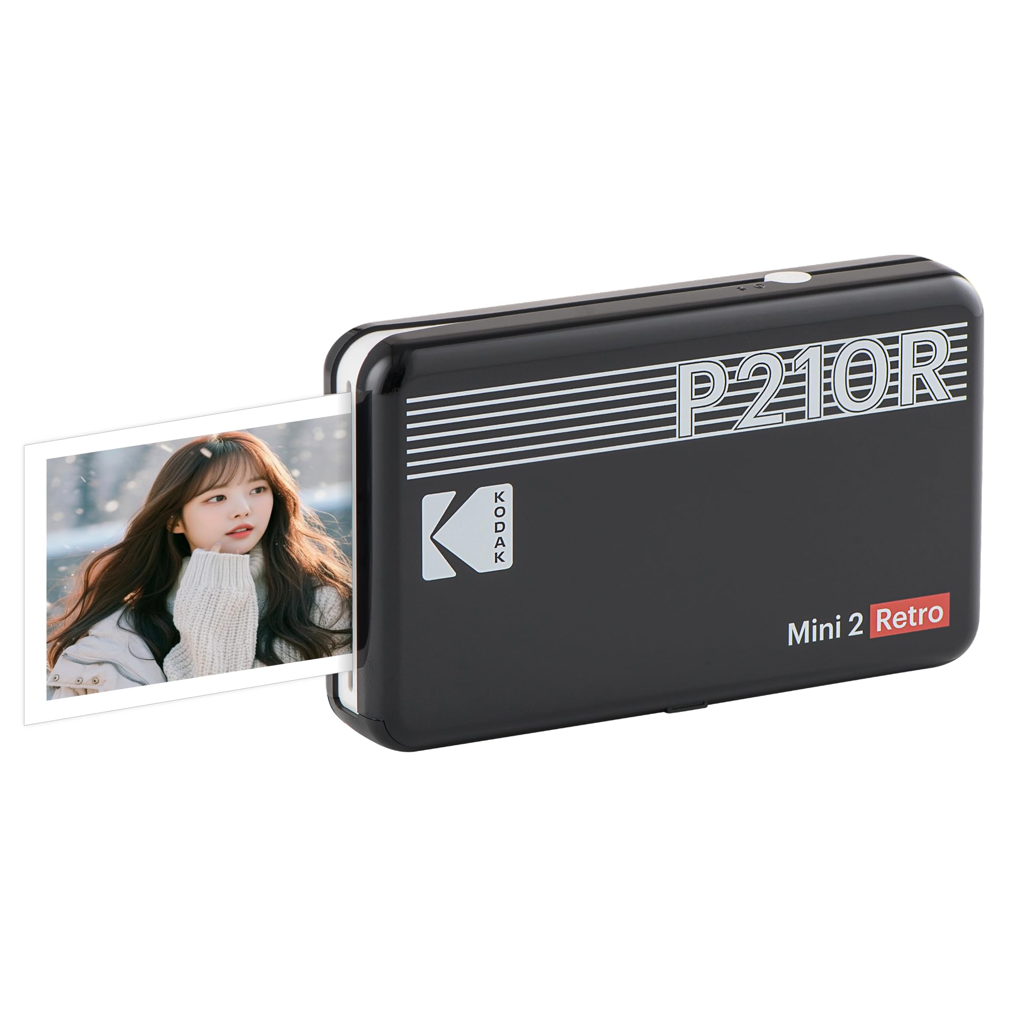 Kodak Mini 2 Retro 4-PASS Smartphone Printer / Instant Printer / Chiki Printer (2.1 x 3.4 inches / 5.3 x 8.6 cm) + 8 Printer Unit, Black