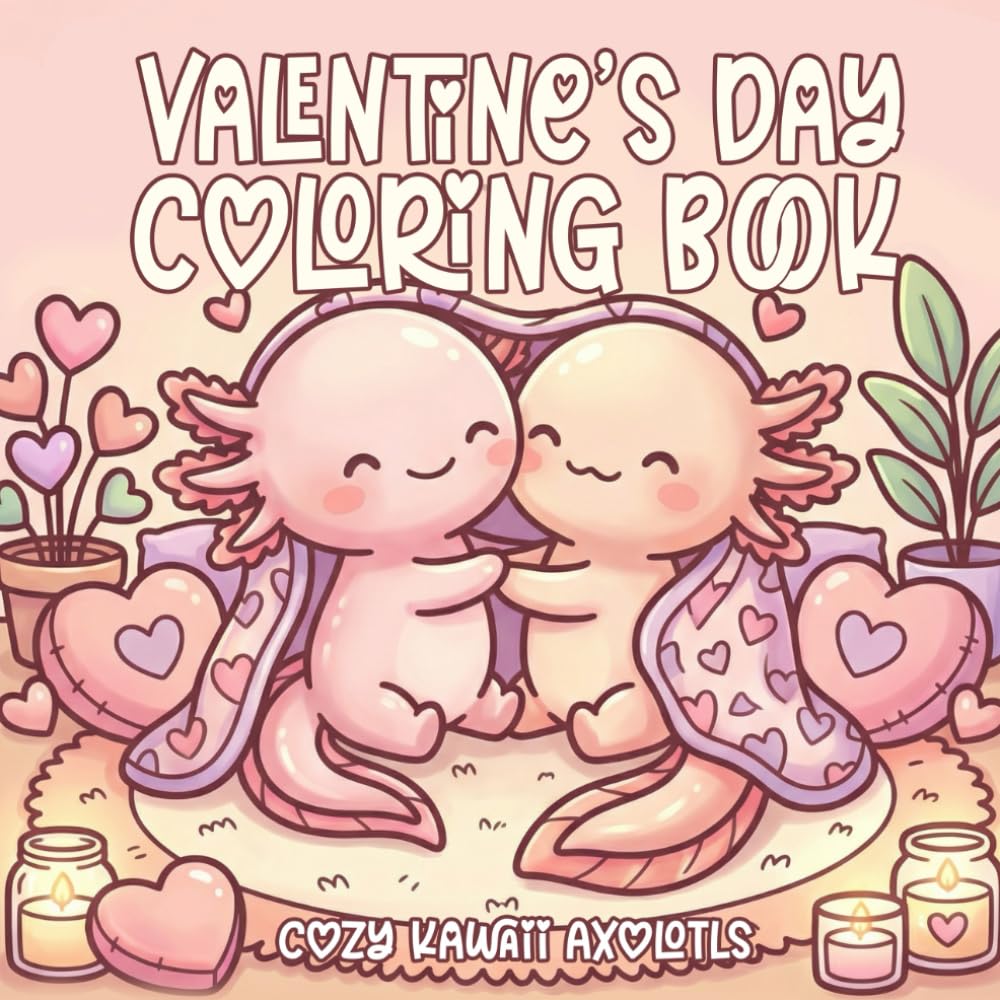 Valentine’s Day Coloring Book Kawaii & Cozy Axolotls: A Cozy Valentine Coloring Book for Adults and Teens with Cute Kawaii Axolotls