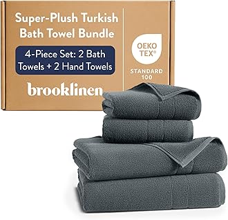 Brooklinen Super-Plush Bath Towel and Hand Towel Set - 2 Bath Towels, 2 Hand Towels - Cotton, Highly Absorbent (Slate)