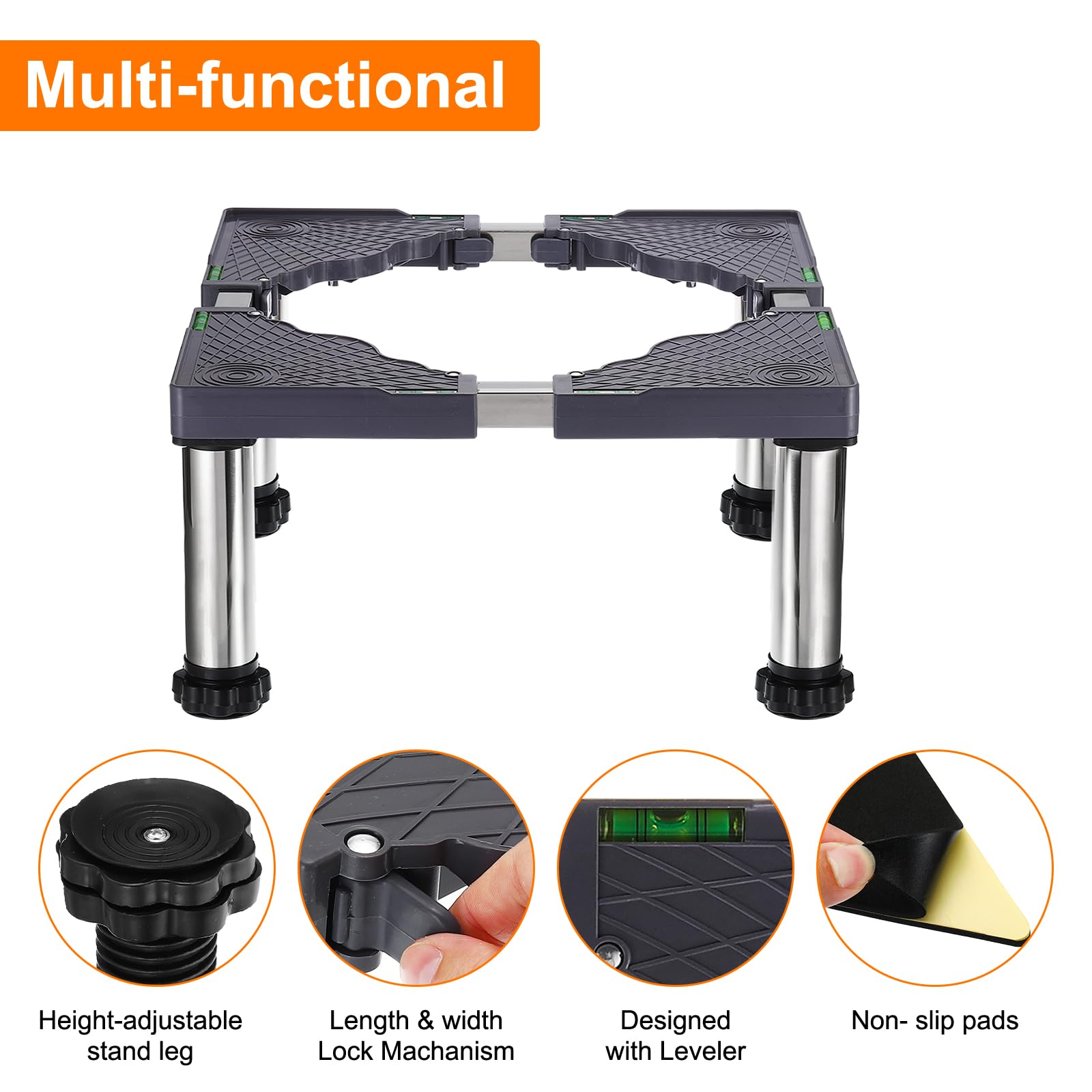 PATIKIL Soporte para Mini Nevera, Base de Soporte de Lavandería con 4 Patas Fuertes, Base Multifuncional Ajustable con Bandeja Antivibración, Altura de 9.4"-10.6", Paquete de 2