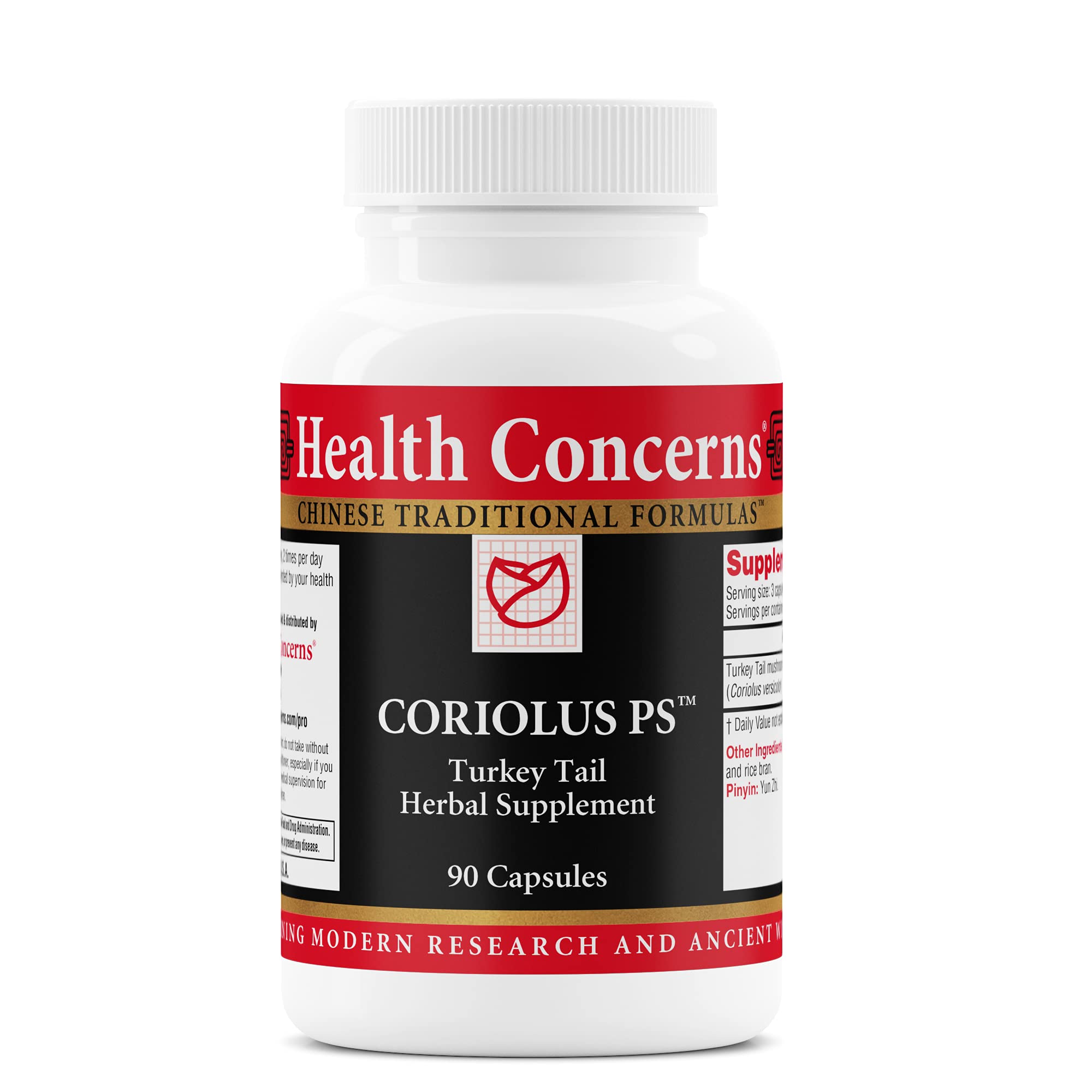 Health ConcernsCoriolus PS – Turkey Tail Mushroom Supplement for Immune Support & Gut Health – Microbiome Balance – Cooling Chinese Herb – 1500mg Turkey Tail Per Serving – 90 Capsules