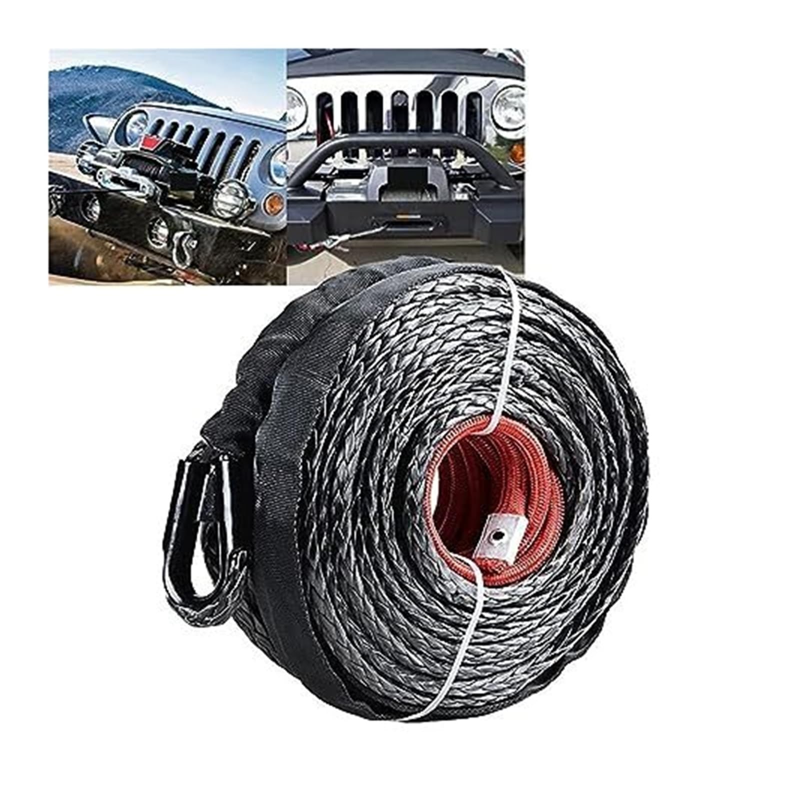 Syntetyczna lina do wyciągarki z osłoną, holownicza 9,5 mm, długość 29 m, użytku terenowego ATV UTV(9.5mm X 25m)