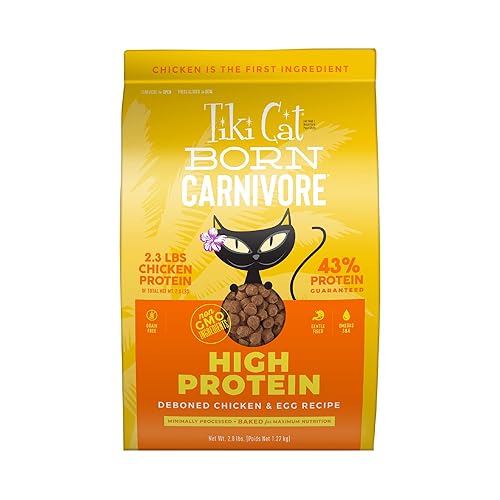 Tiki Cat Born Carnivore High Protein Dry Cat Food, Deboned Chicken & Egg, 2.8 lbs. Bag - Deboned Chicken & Egg - 44.8 Fl Oz (Pack of 1)