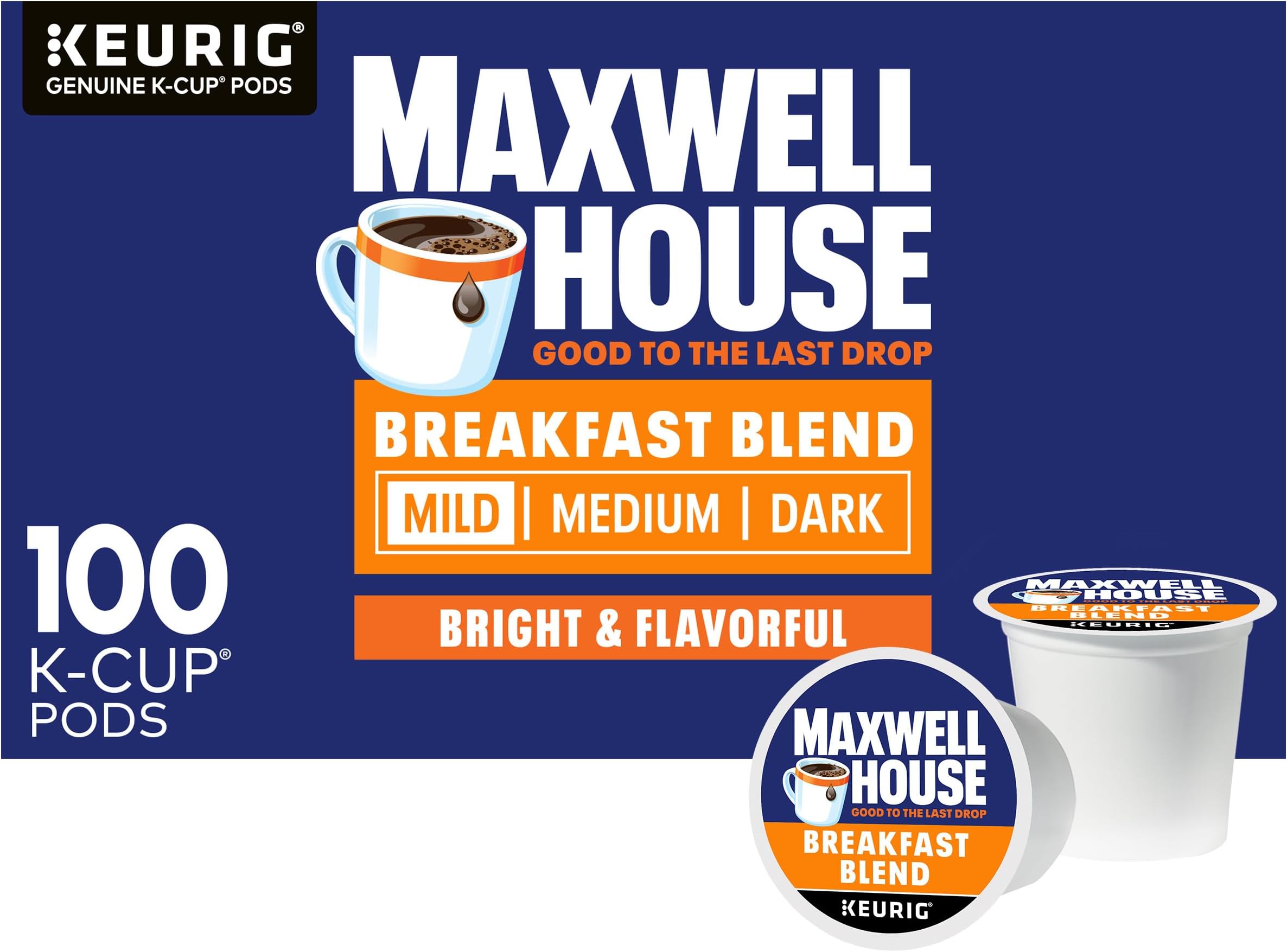 Maxwell House Breakfast Blend Mild Roast K-Cup Coffee Pods, 100 ct Box