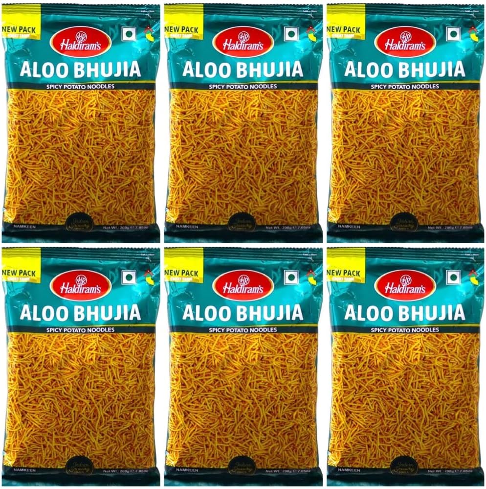 Haldiram's Aloo Bhujia - 200g (Pack of 6) | Classic Indian Potato Snack | Crispy & Spicy Namkeen | Authentic Indian flavors