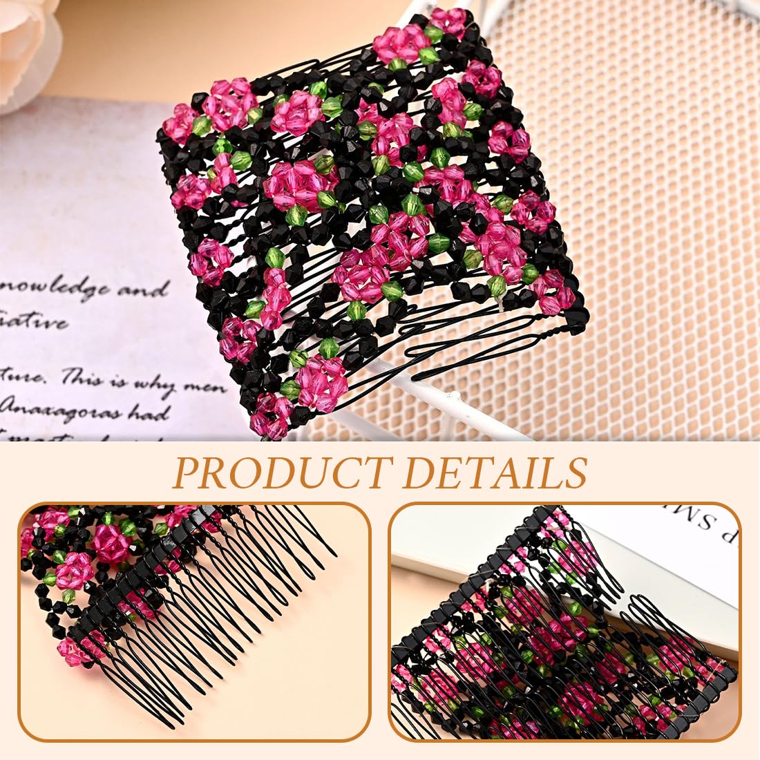 2 Pcs Pettinini Fermacapelli a Fiore, Fermagli a Pettine per capelli magico, Elastico, Stretchy, Doppie Clip, Hair Comb Accessorio per Donne Ragazze