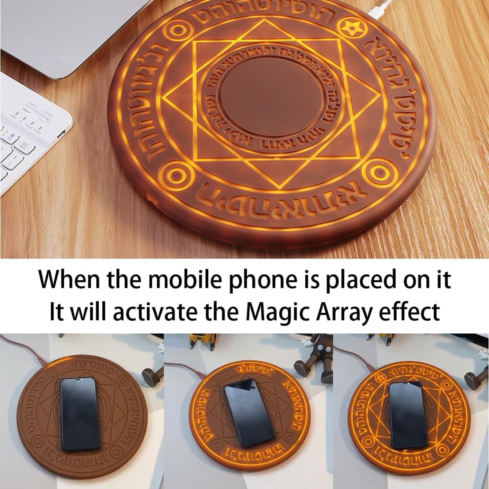 Bezprzewodowa ładowarka Magic, stacja ładowania telefonów komórkowych, podstawka do ładowania biurka, automatyczne ładowanie indukcyjne z certyfikatem Qi,Brown