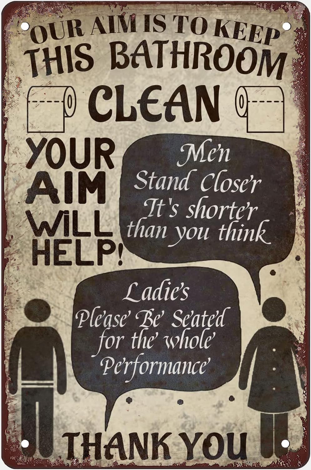 Pibonto Wall Art Bathroom Rules Tin Sign Our Aim Is To Keep This Bathroom Clean Toilet Paper Bathroom Sign Funny Metal Tin Sign Wall Decor 8X12 Inch
