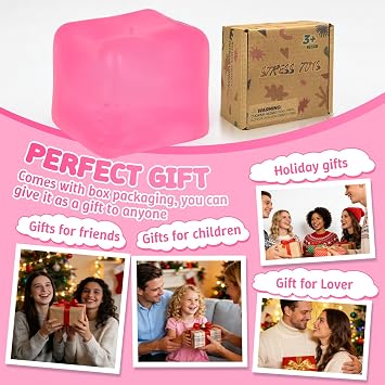 Large 2.76 Ice Cube Squeeze Toy, Soft Sensory Fidget Toy for Kids and Adults, Slow Rebound Squishy Cube, Calming Toy for Autism, Classroom Rewards and Desk Play(Pink)