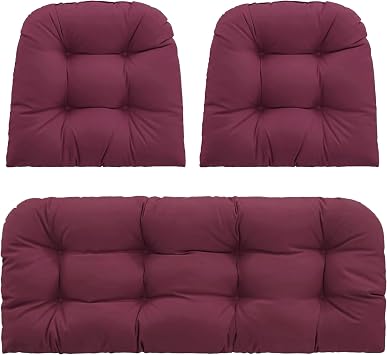Outdoor Wicker Chair Cushions Set of 3, Waterproof Wicker Cushion for Patio Furniture, 1 Loveseat Cushion 41194 inch and 2 U-Shaped Cushion 19194 inch, Beaujolais