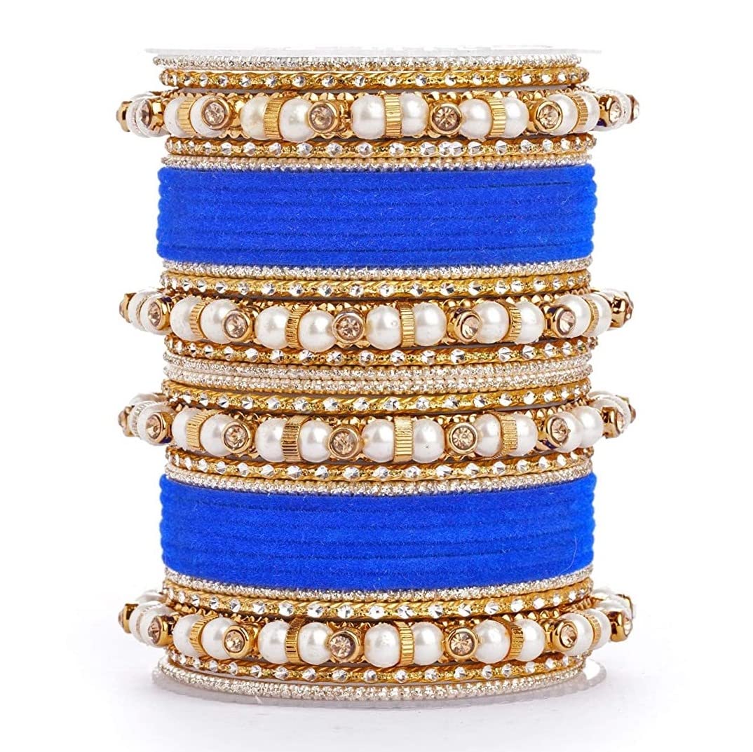 T4 Jewels Pearl Silver Gemstones Beads Studded Multicoloured Metal Bangles Set For Women & Girls_Blue_2.2 (B0BVX33DKL) Amazon Price History, Amazon Price Tracker