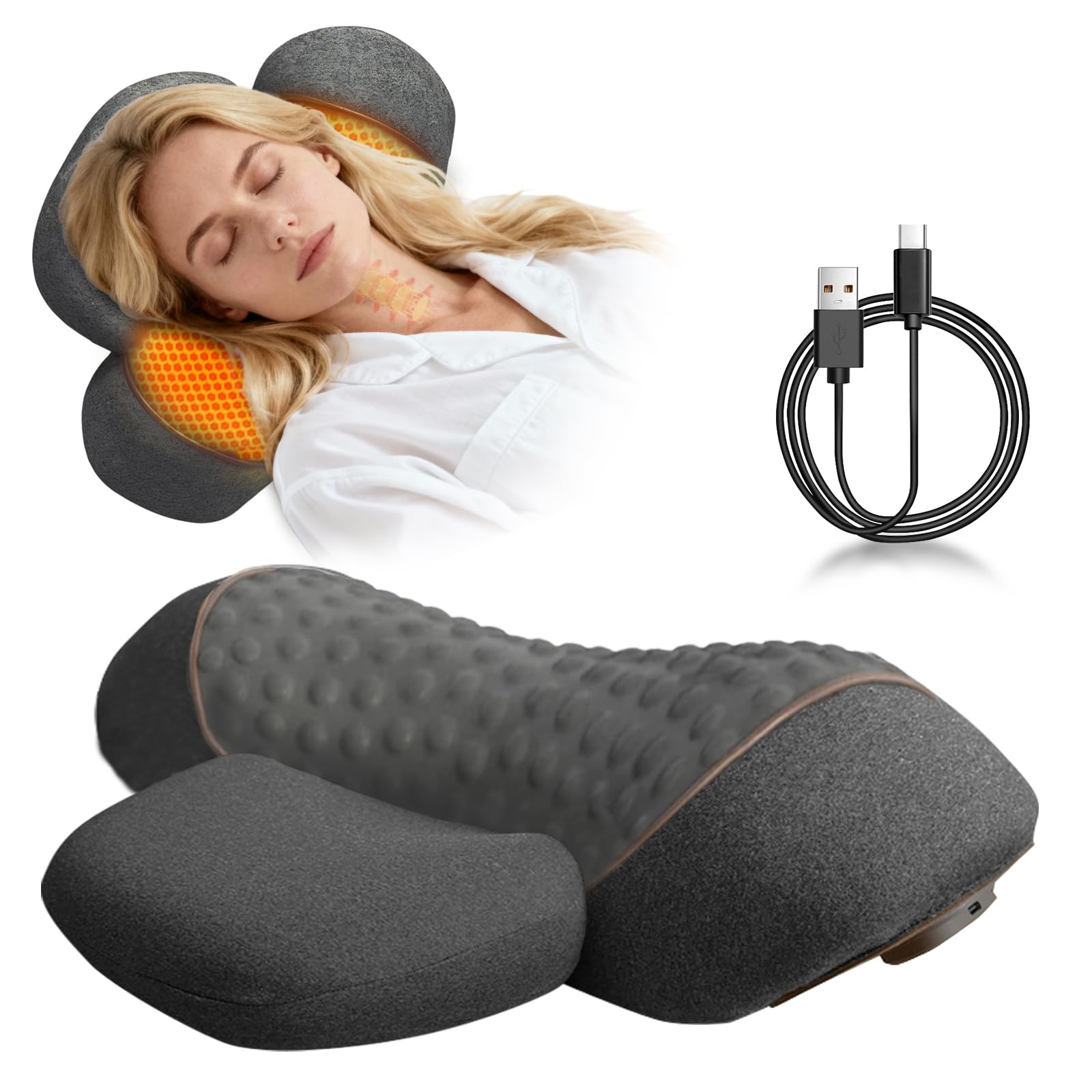 3-In-1 Neck Massager Pillow, Neck Massager with Heat and Traction, for Stretcher Massage,Plug-in Version (Gray) - 1