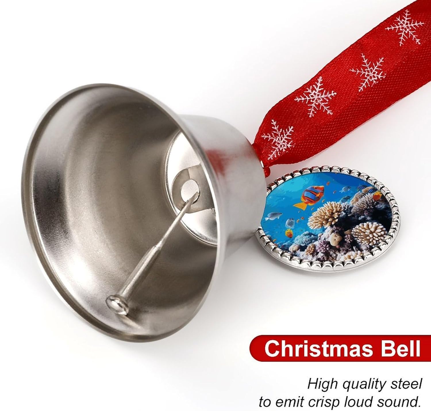 Ocean Tropical Fish Coral Bell Ornament Red Ribbon for Christmas Tree Holiday Decoration Personality Believe Bell Ornaments Sleigh Bells for Winter New Year Party Supplies