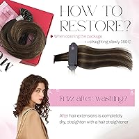 Vista 5 de Moresoo Ktip - Extensiones de cabello humano degradado de cejas oscuras a castaño, extensiones de cabello humano lacio con punta en U, invisibles