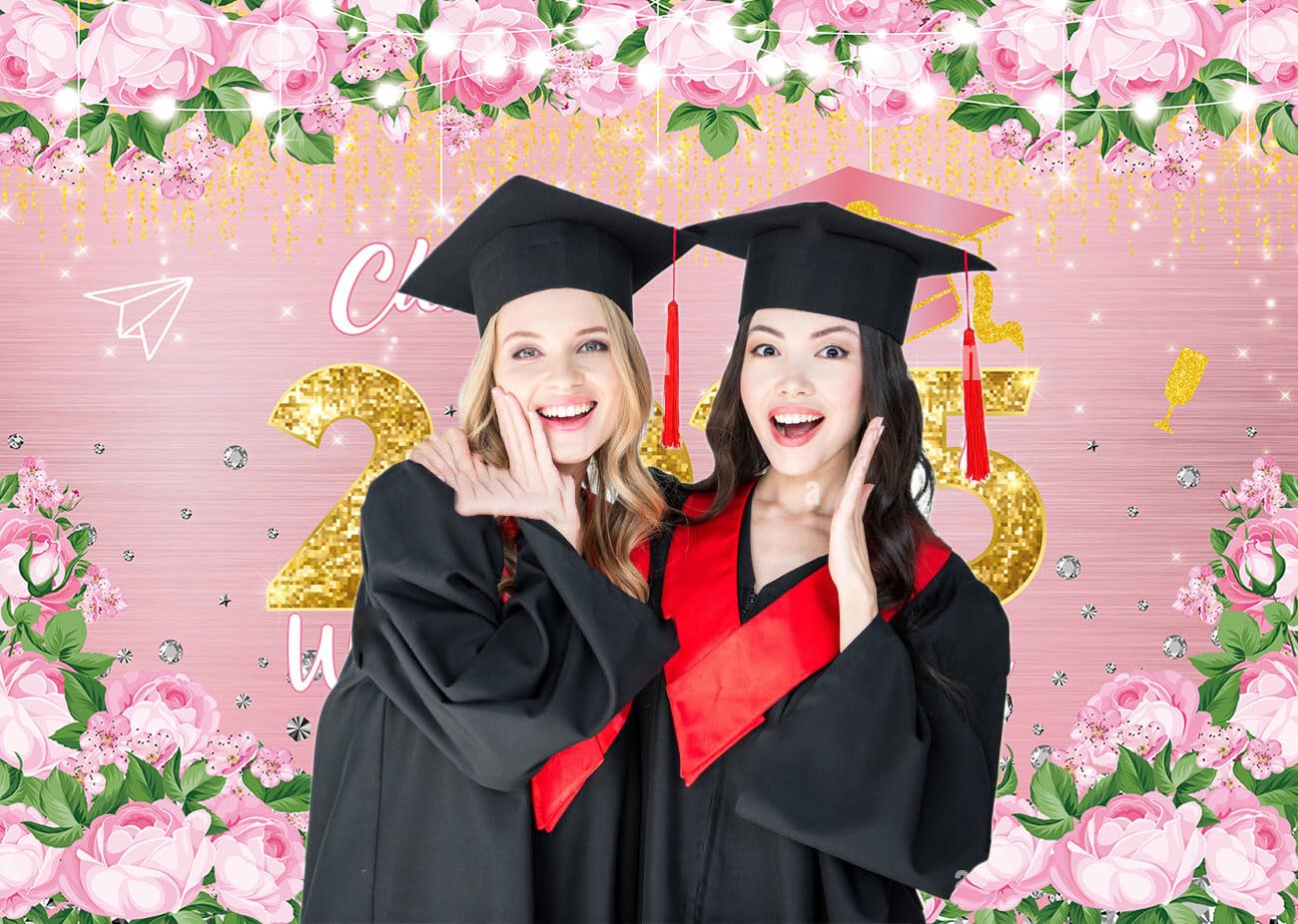 Congrats Grad Back Congrats Grad Pink 10x8ft 2025 Graduation Backdrop - Pink Rose Gold ...
