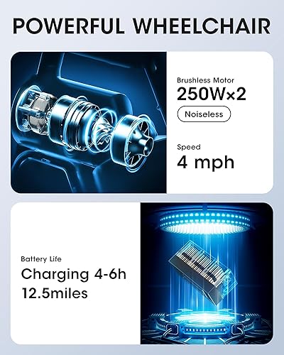 Miniatura 7 de Silla de ruedas eléctrica, ligera, plegable, portátil, todo terreno, silla de ruedas motorizada, segura, cómoda y diseñada para durar, capacidad de