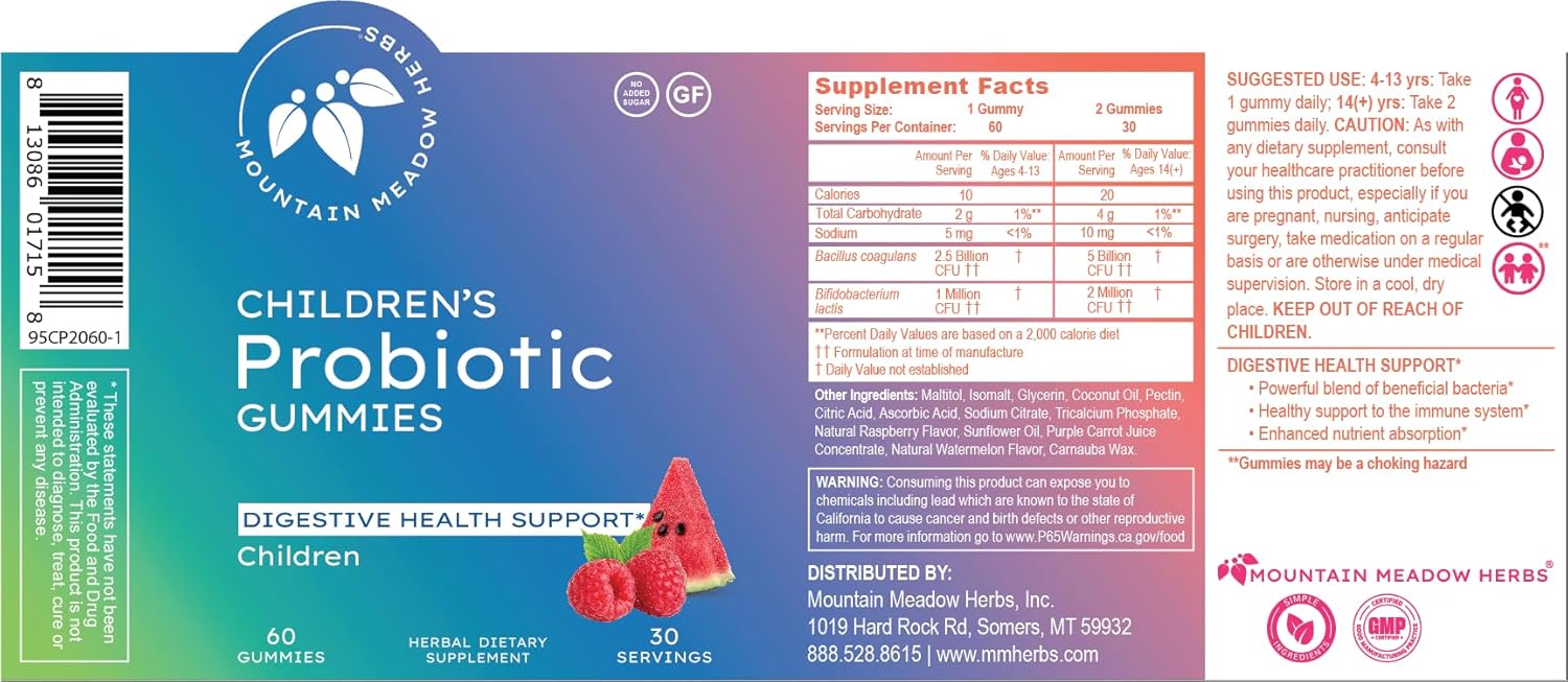 Mountain Meadow Herbs Children’s Probiotic Gummies for Kids | Digestive Regularity Support | Immune System + Microbiome Health for Kids | Ages 3+ No Added Sugar 60 ct. - Image 7
