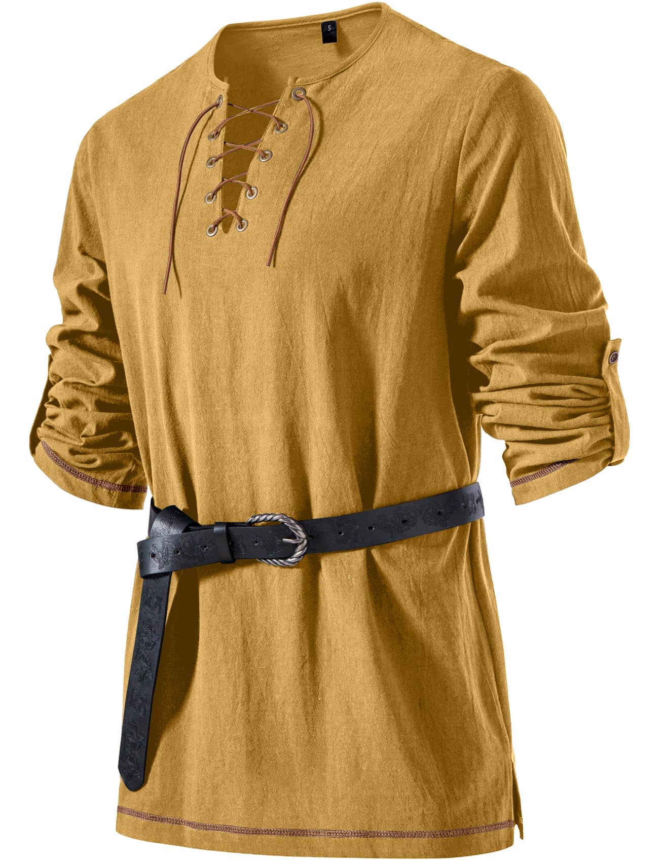 JEMITOP Mens Pure Cotton Vintage Shirt Renaissance Costume Without Belt