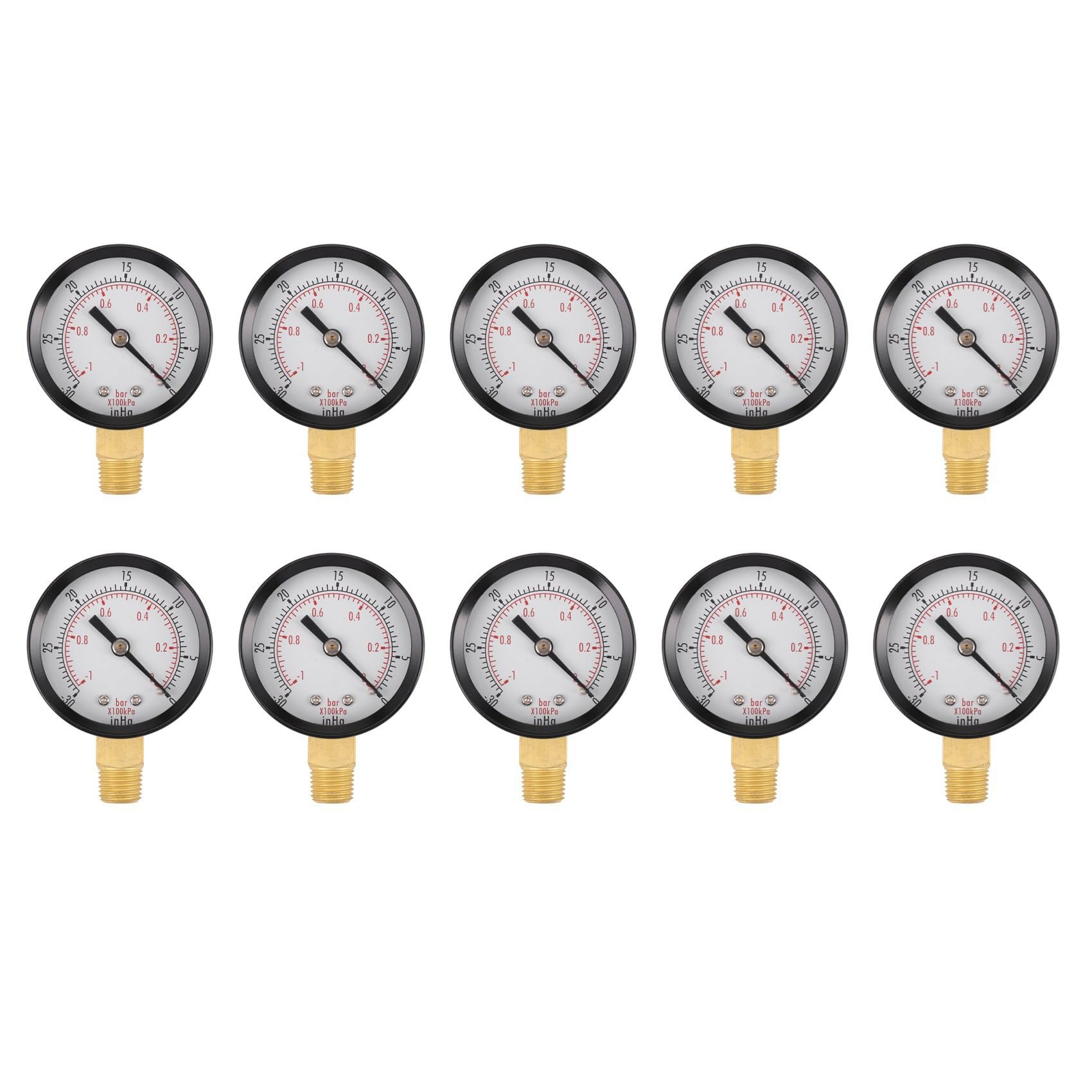 10X Manometro - 0 - -30inHg 0 - -1 Bar Mini Quadrante Pressione Aria Barometro Metri Vacuometro Quadrante Scala Doppia Nero