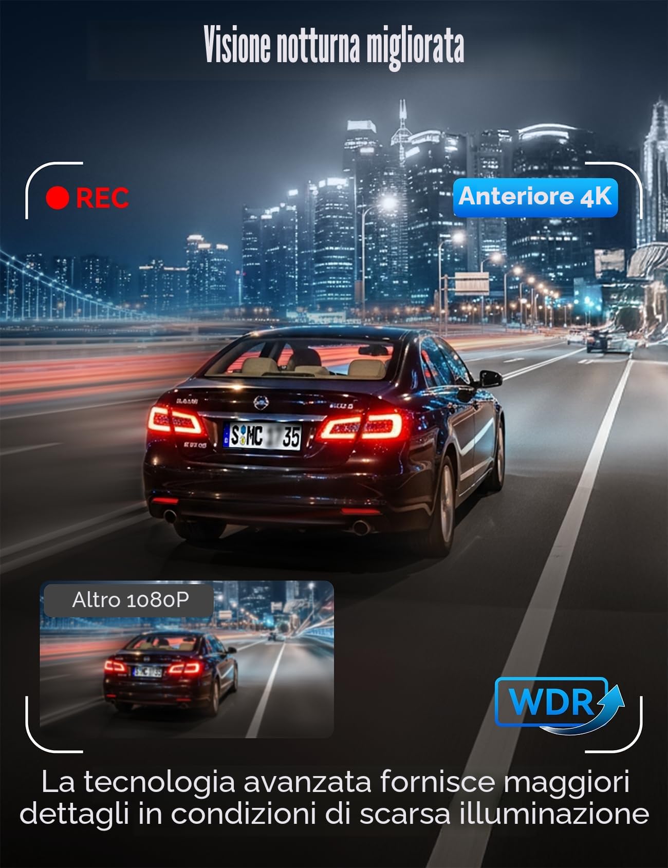 Dashcam 4K 3-Canali, 3,17" Display IPS Dash Cam, Telecamera Auto con WiFi & App, Grandangolo 170°, Sensore G, Visione Notturna, Registrazione in Loop, Monitoraggio Parcheggio,Scheda SD da 64 GB