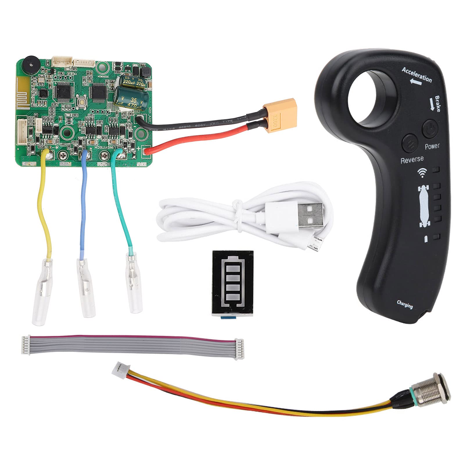 Das 24-V-Zubehörset für elektrische Skateboards enthält eine drahtlose Skateboard-Fernbedienung, EIN Motherboard, EIN Motorkabel, EIN Stromversorgungskabel und EIN USB-Kabel Elektroroller