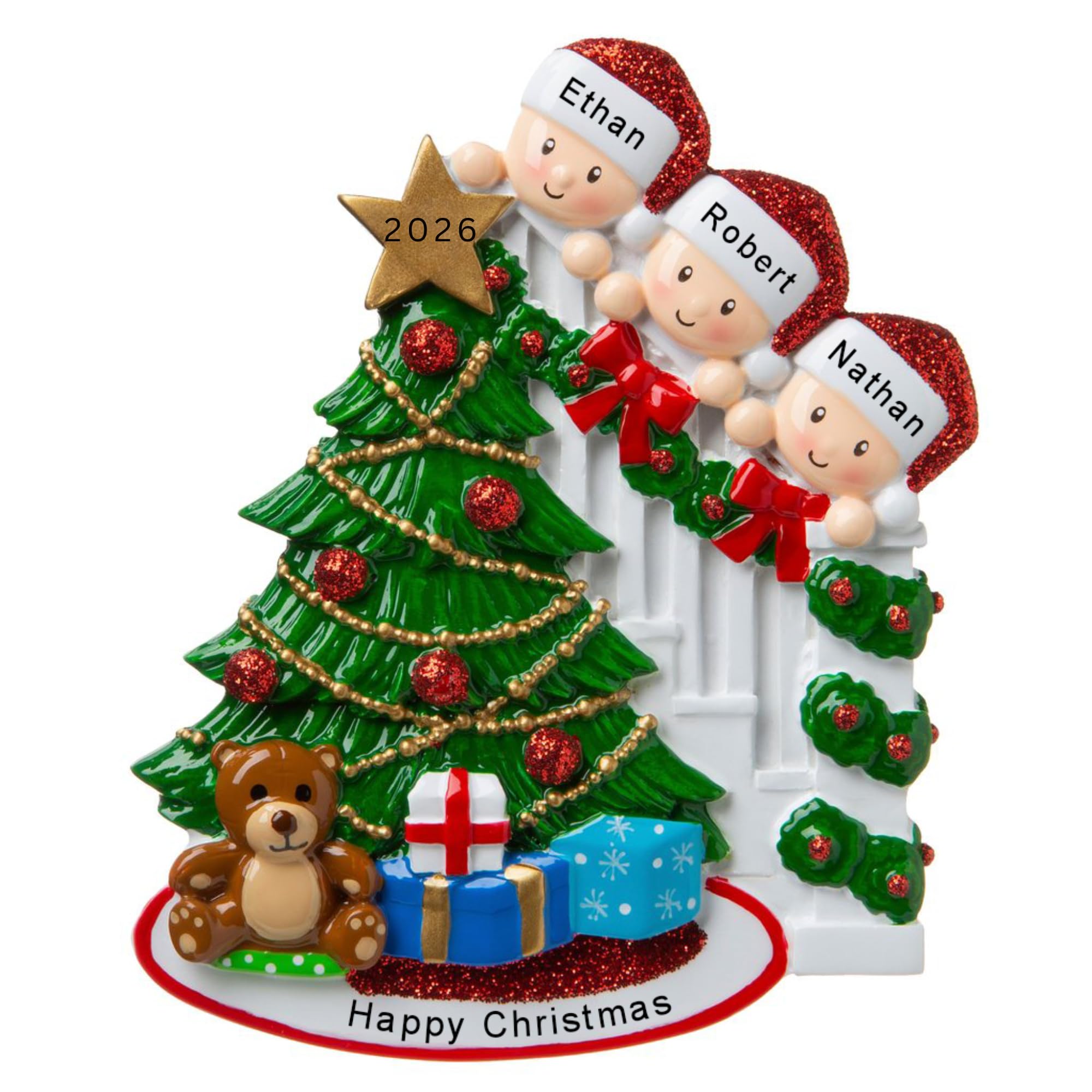 Personalised Family of 3 Christmas Tree Decoration Ornament 2026, Customised Xmas Tree Design Keepsake Gift for Families of Three Characters